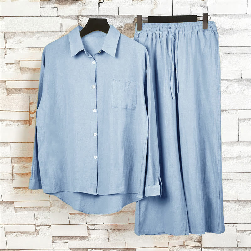 Buddha Stones 2Pcs Long Sleeve Shirt Top With Pockets Drawstring Capri Pants Meditation Cotton Clothing Women's Set - image 29