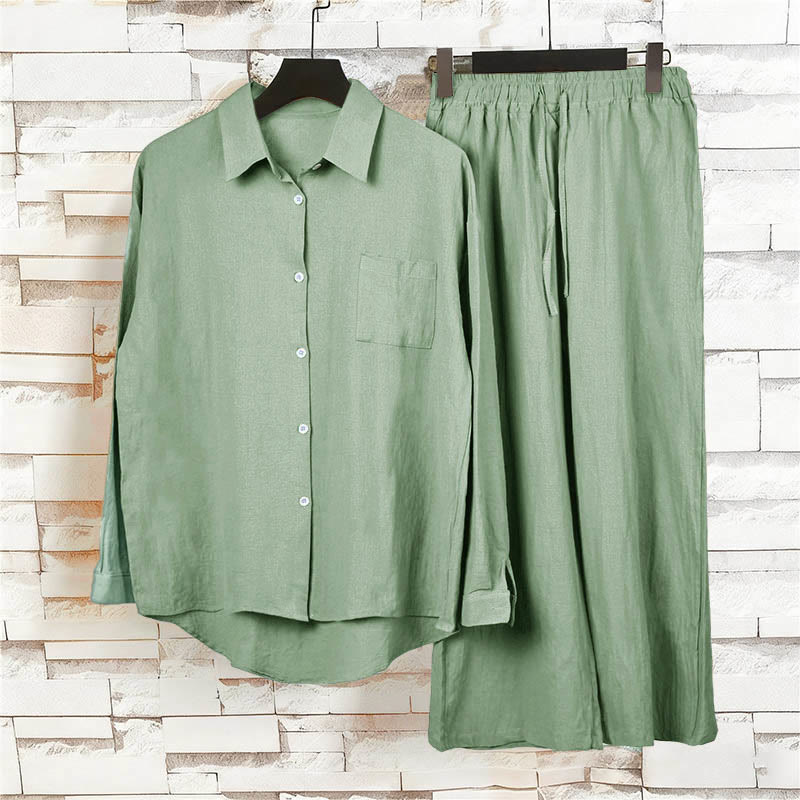 Buddha Stones 2Pcs Long Sleeve Shirt Top With Pockets Drawstring Capri Pants Meditation Cotton Clothing Women's Set - image 47