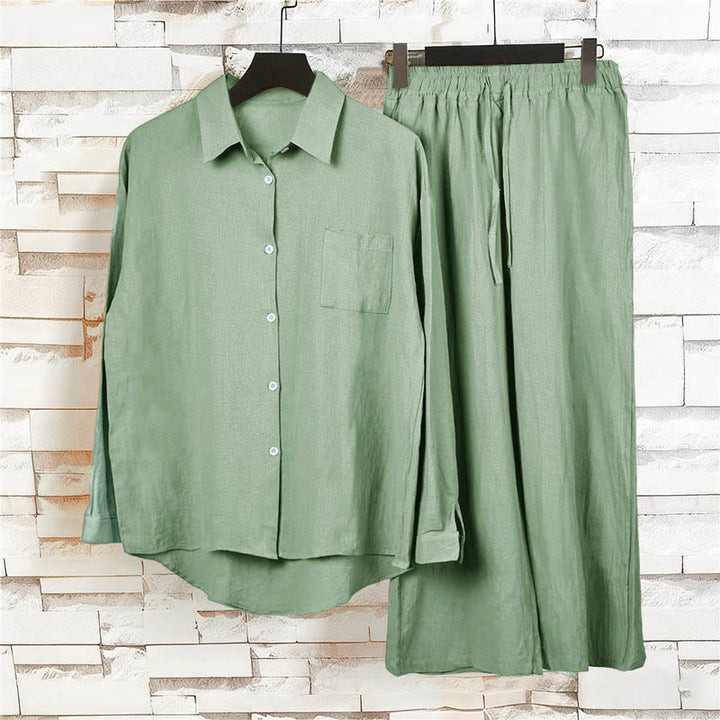 Buddha Stones 2Pcs Long Sleeve Shirt Top With Pockets Drawstring Capri Pants Meditation Cotton Clothing Women's Set - image 47
