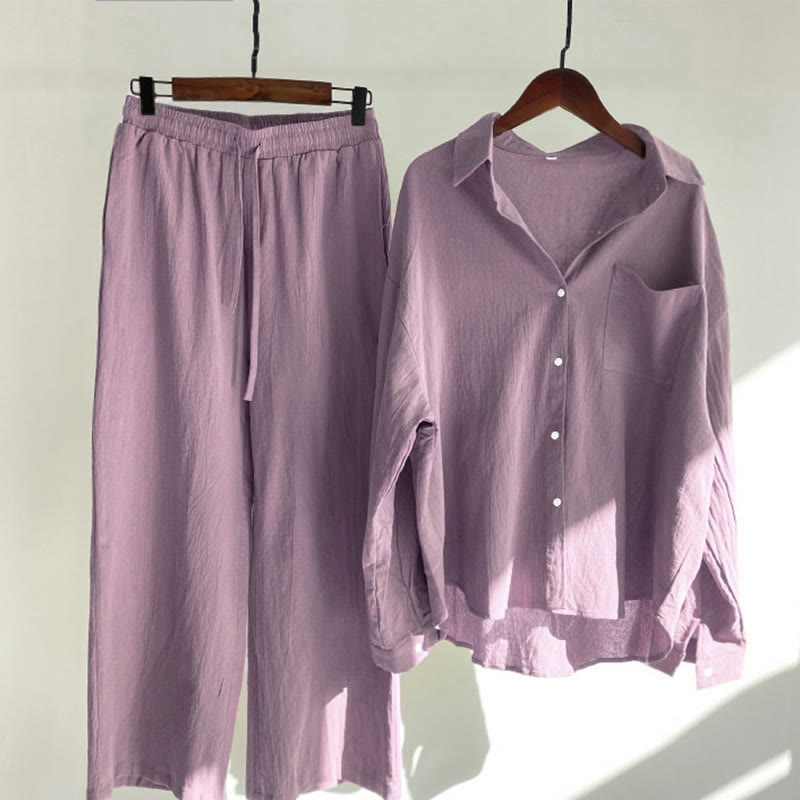 Buddha Stones 2Pcs Long Sleeve Shirt Top With Pockets Drawstring Capri Pants Meditation Cotton Clothing Women's Set - PaleVioletRed - US16，UK/AU20，EU48 (5XL) - image 54