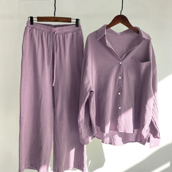 Buddha Stones 2Pcs Long Sleeve Shirt Top With Pockets Drawstring Capri Pants Meditation Cotton Clothing Women's Set - PaleVioletRed - US16，UK/AU20，EU48 (5XL) - image 54