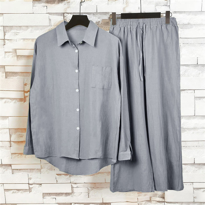 Buddha Stones 2Pcs Long Sleeve Shirt Top With Pockets Drawstring Pants Meditation Cotton Linen Clothing Women's Set - image 52