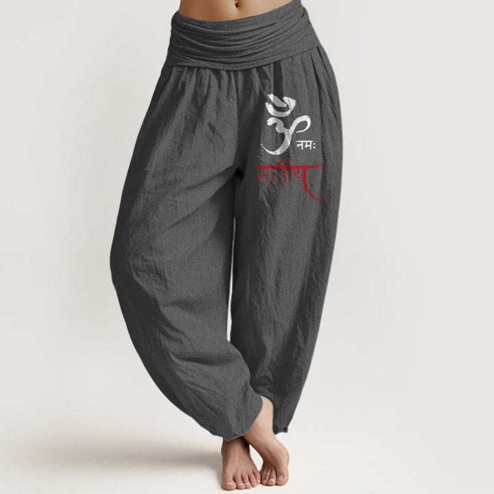 Buddha Stones Om Spells Pattern Women's Elastic Waist Harem Cotton Pants - DimGray - US22，UK/AU26，EU54 (6XL) - image 11