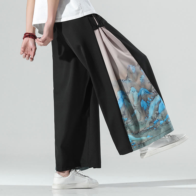 Buddha Stones Mountains Rivers Pattern Men's Wide Leg Pants With Pockets - image 5