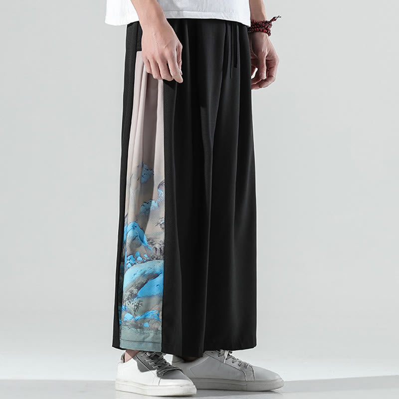 Buddha Stones Mountains Rivers Pattern Men's Wide Leg Pants With Pockets - image 3