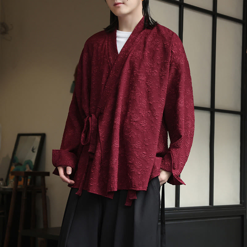 Buddha Stones Spring V-Neck Floral Men's Lace-up Design Long Sleeve Shirt - image 9