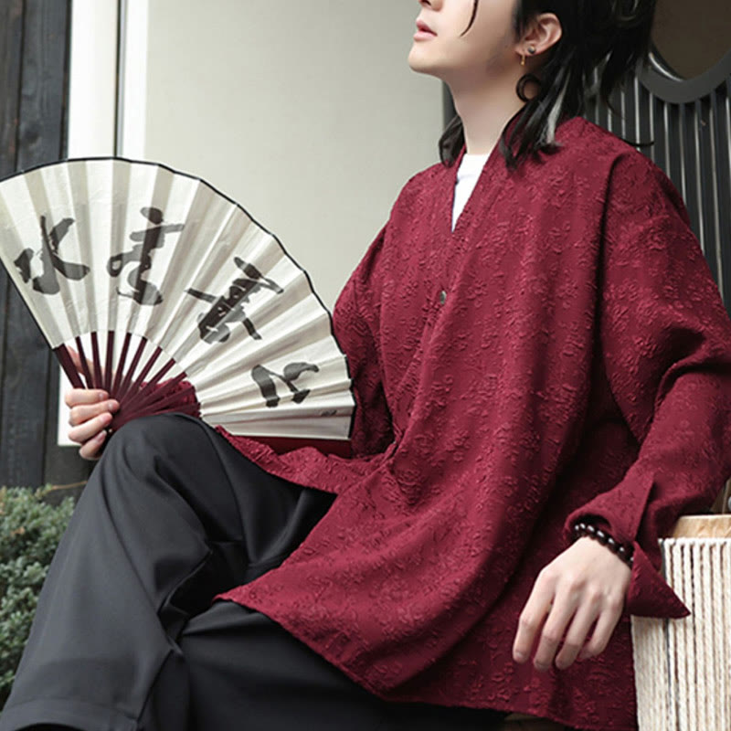 Buddha Stones Spring V-Neck Floral Men's Lace-up Design Long Sleeve Shirt - image 15