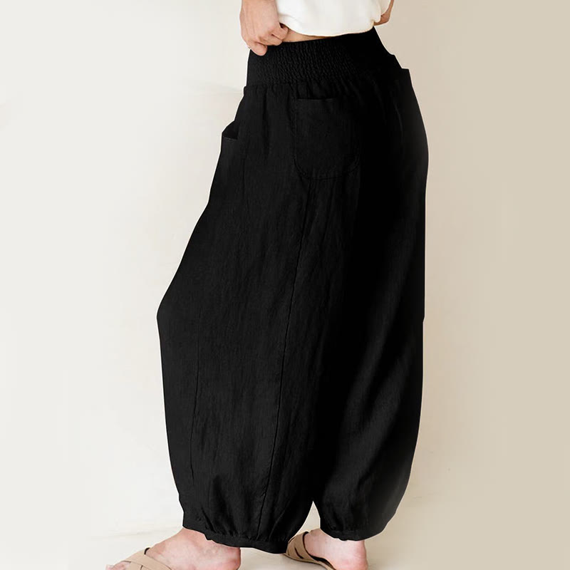 Buddha Stones Plain Color Cotton Women's Harem Pants With Pockets - image 4