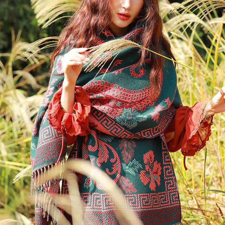 Buddha Stones Jacquard Ethnic Paisley Plants Pattern Tassel Soft Thermal Scarf Shawl - image 35