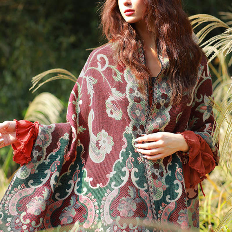 Buddha Stones Jacquard Ethnic Paisley Plants Pattern Tassel Soft Thermal Scarf Shawl - image 5