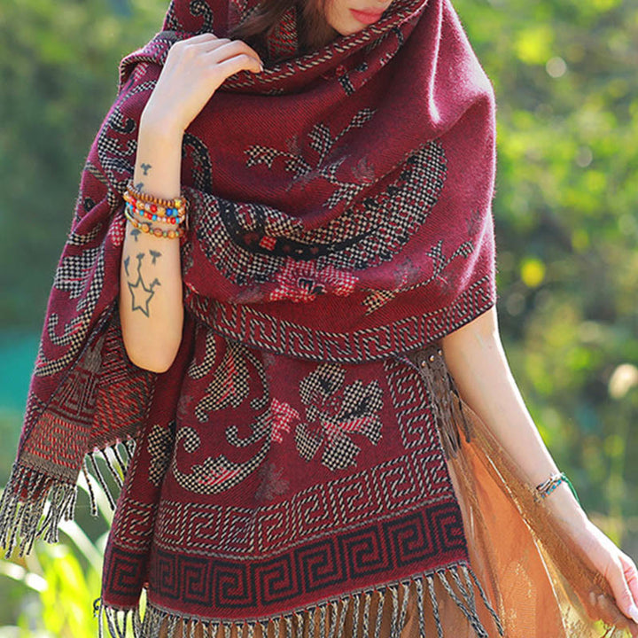 Buddha Stones Jacquard Ethnic Paisley Plants Pattern Tassel Soft Thermal Scarf Shawl - image 39