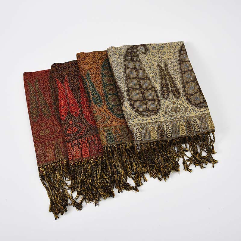 Buddha Stones Jacquard Color Contrast Patchwork Paisley Pattern Tassel Cozy Scarf Shawl - image 9