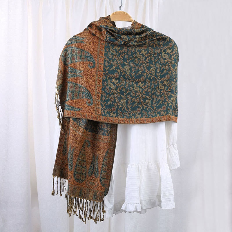 Buddha Stones Jacquard Color Contrast Patchwork Paisley Pattern Tassel Cozy Scarf Shawl - image 5
