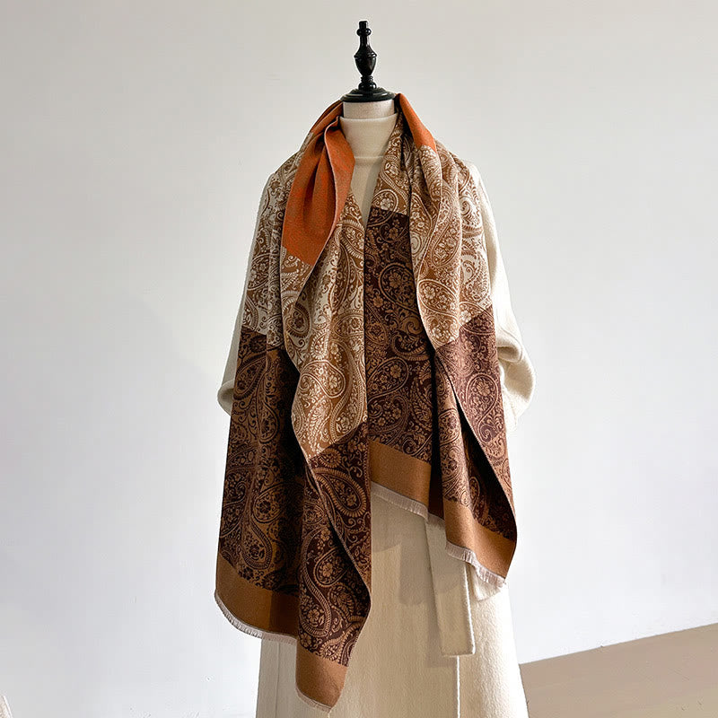 Buddha Stones Winter Thermal Color Matching Paisley Vines Pattern Tassel Cozy Scarf Shawl - image 5