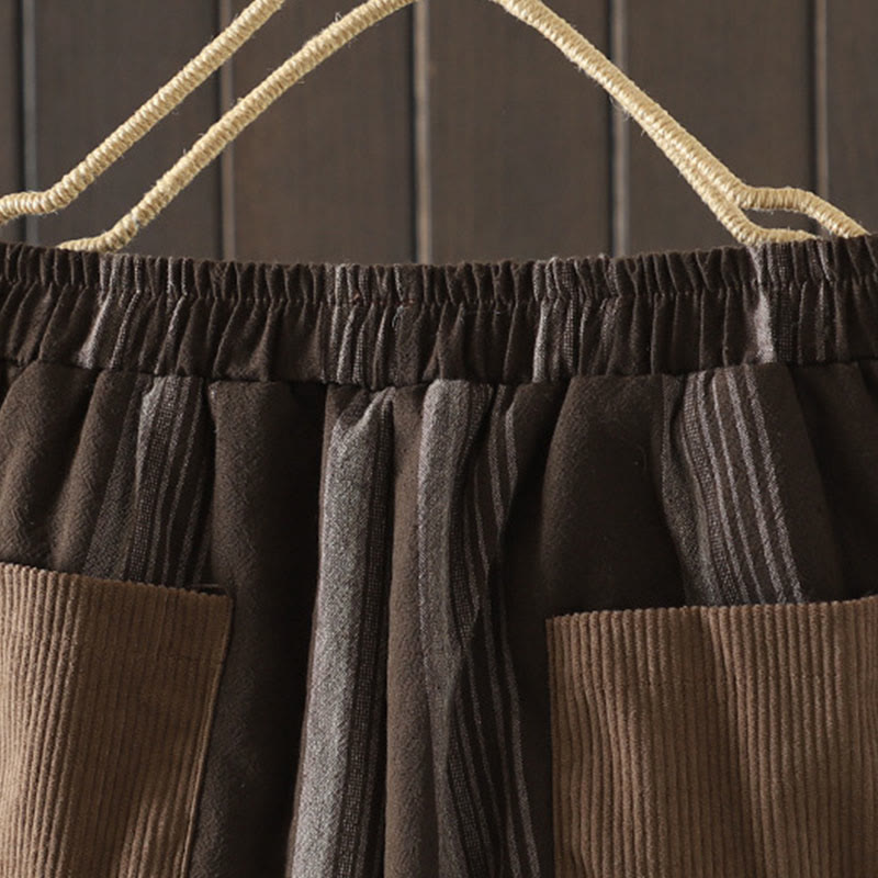 Buddha Stones Commute Thermal Striped Cotton Corduroy Women's Harem Padded Pants With Pockets - image 3