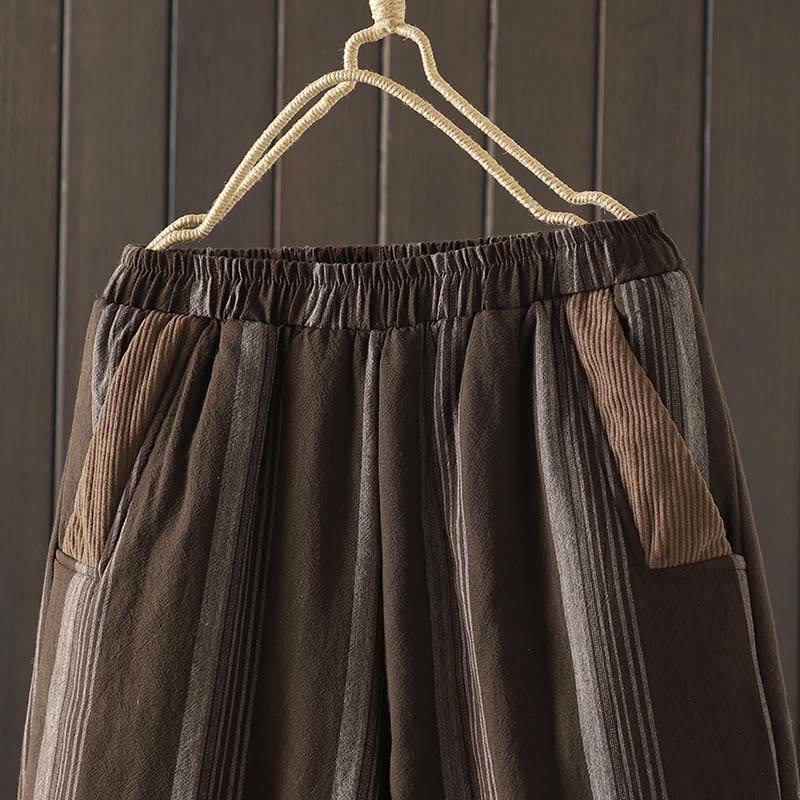 Buddha Stones Commute Thermal Striped Cotton Women's Harem Pants With Pockets - image 2