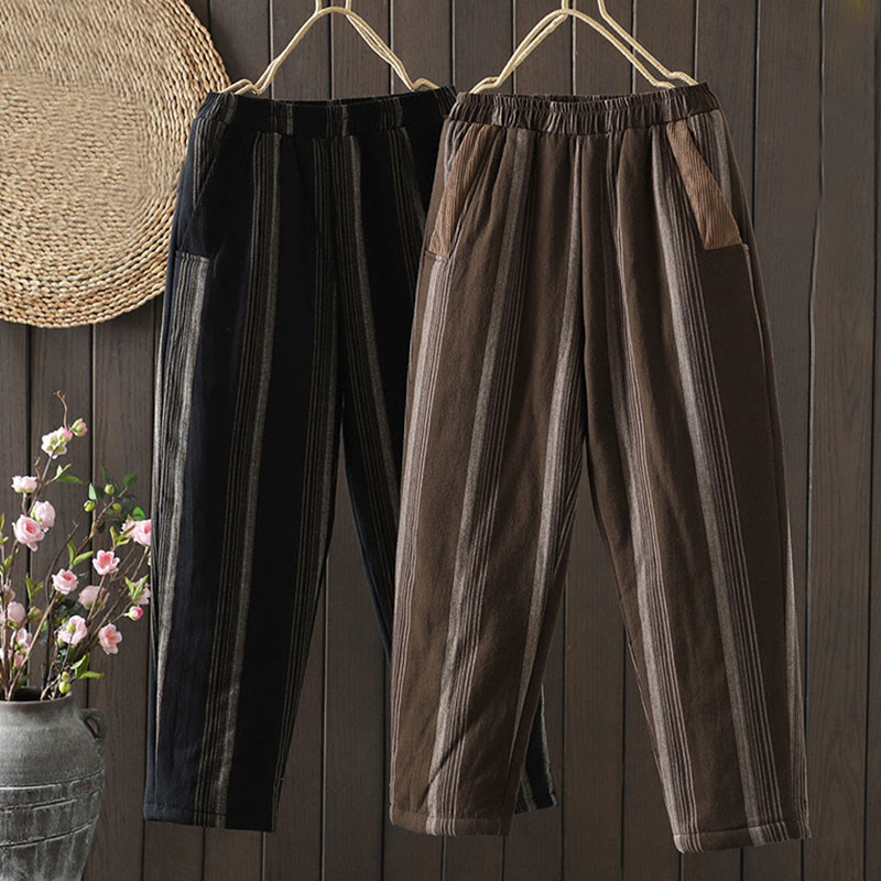 Buddha Stones Commute Thermal Striped Cotton Women's Harem Pants With Pockets - image 14