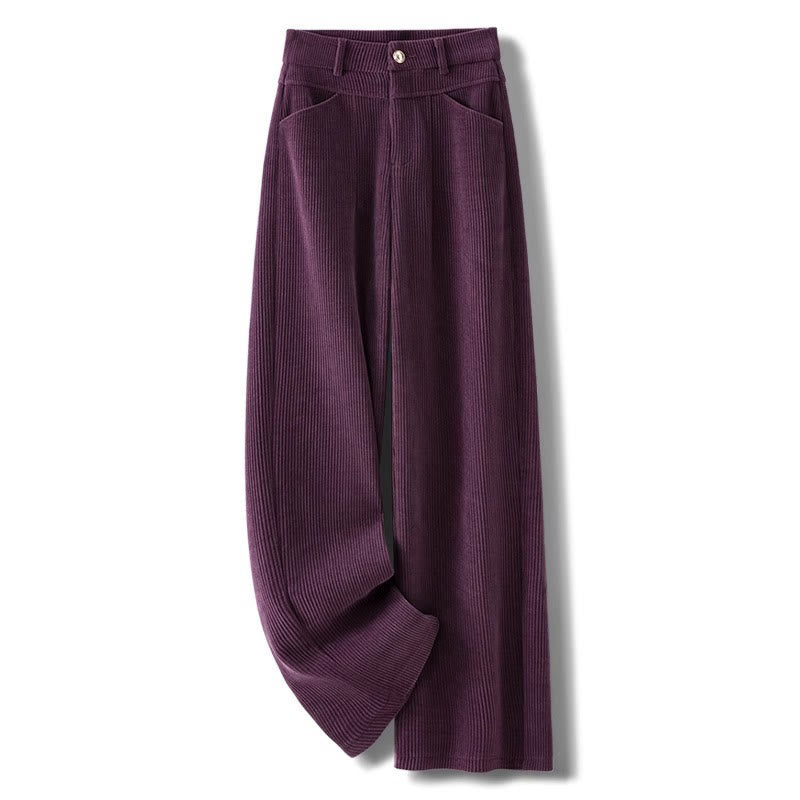 Buddha Stones Winter Straight Leg Design Cotton Corduroy Women's Wide Leg Pants With Pockets - Purple - US16，UK/AU20，EU48 (4XL) - image 5
