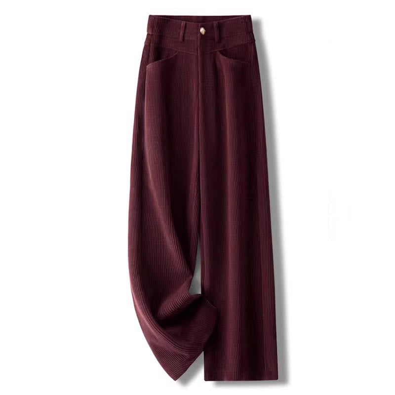 Buddha Stones Winter Straight Leg Design Cotton Corduroy Women's Wide Leg Pants With Pockets - DarkRed - US16，UK/AU20，EU48 (4XL) - image 13