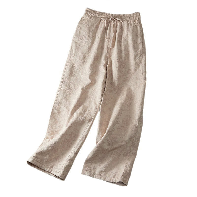 Buddha Stones Winter Thermal Jacquard Floral Pattern Women's Wide Leg Cotton Pants With Pockets - image 14