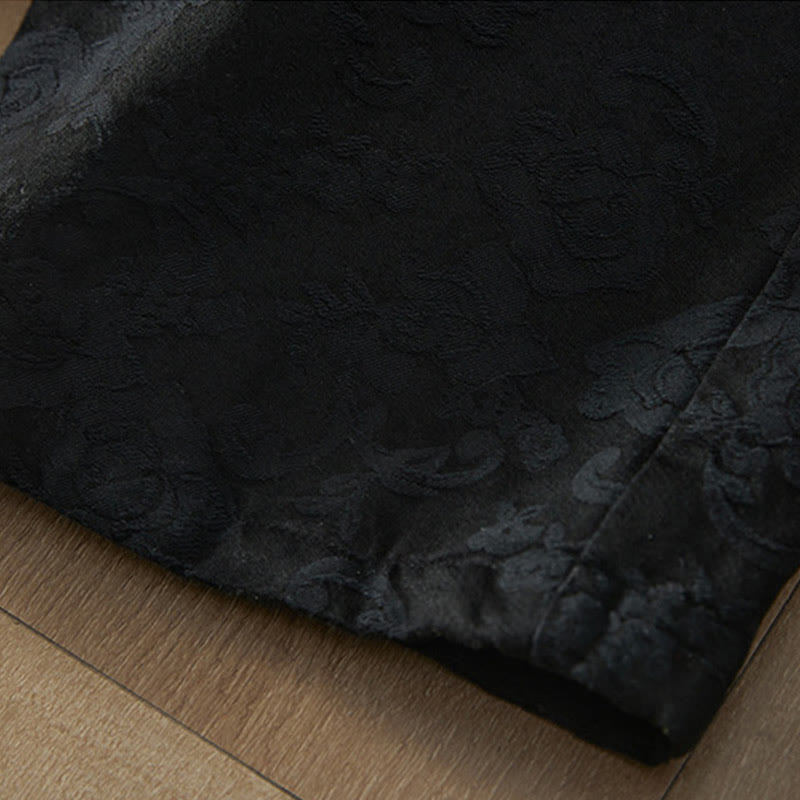 Buddha Stones Winter Thermal Jacquard Floral Pattern Women's Wide Leg Cotton Pants With Pockets - image 6