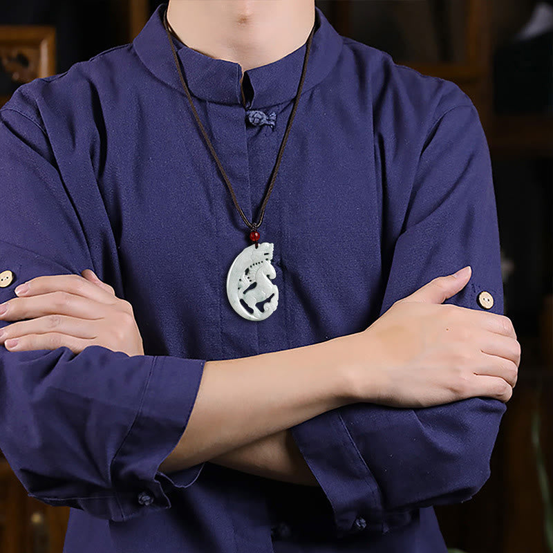 Buddha Stones Year of the Horse Dragon Jade Prosperity Rope Necklace Pendant - image 6
