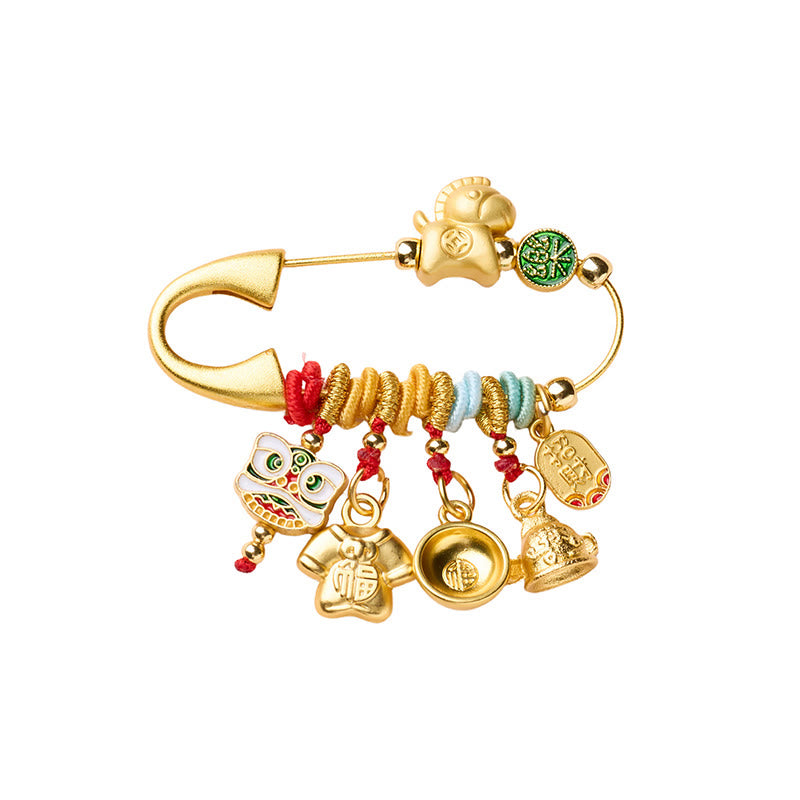 Buddha Stones Horse Charm Fu Character Attract Fortune Ruyi Handle Brass Luck Brooch - Horse Fortune - image 7