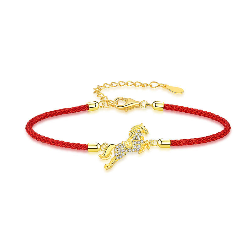 Buddha Stones Chinese Zodiac Year Of The Horse 925 Sterling Silver Golden Red String Luck Bracelet - image 5