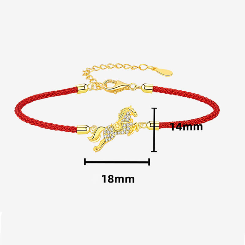 Buddha Stones Chinese Zodiac Year Of The Horse 925 Sterling Silver Golden Red String Luck Bracelet - image 6