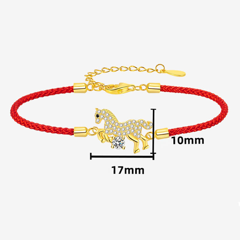 Buddha Stones 925 Sterling Silver Golden Year Of The Horse Red String Luck Adjustable Bracelet - image 7