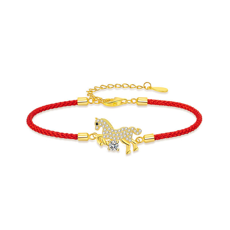 Buddha Stones 925 Sterling Silver Golden Year Of The Horse Red String Luck Adjustable Bracelet - image 8