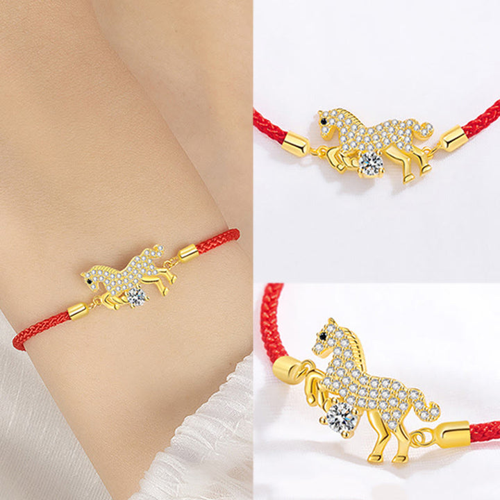Buddha Stones 925 Sterling Silver Golden Year Of The Horse Red String Luck Adjustable Bracelet - image 10