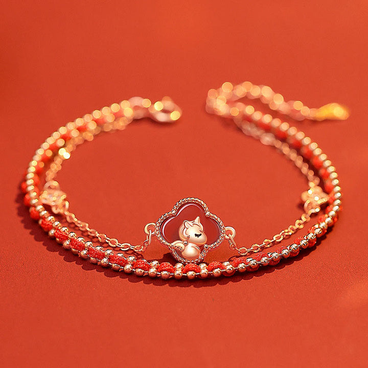 Buddha Stones 925 Sterling Silver Year Of The Horse Red Agate Hetian Jade Confidence Bracelet - Red Agate(Wrist Circumference: 14-18cm) - image 0