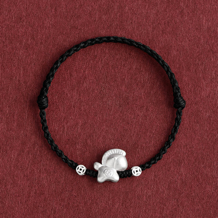 Buddha Stones Year of the Horse 999 Sterling Silver Copper Coins Luck Rope Braided Bracelet Anklet - Black Anklet(Circumference 17-30cm) - image 17