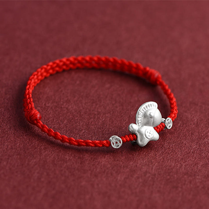 Buddha Stones Year of the Horse 999 Sterling Silver Copper Coins Luck Rope Braided Bracelet Anklet - image 11