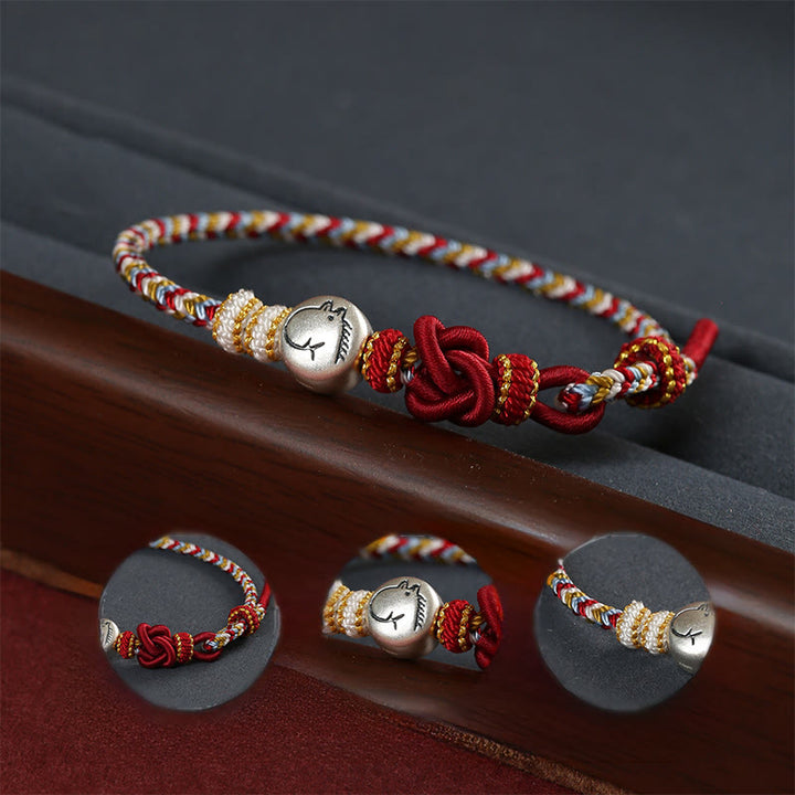 Buddha Stones Year of the Horse 999 Sterling Silver Dunhuang Color String Braided Luck Bracelet - image 3