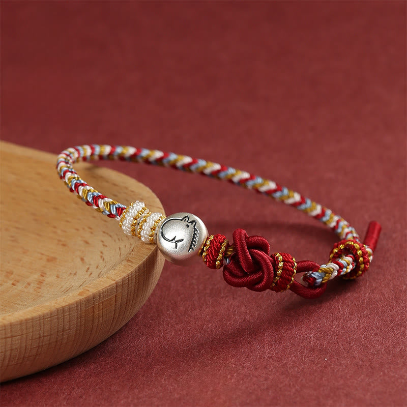 Buddha Stones Year of the Horse 999 Sterling Silver Dunhuang Color String Braided Luck Bracelet - image 1