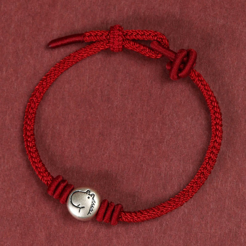 Buddha Stones Year of the Horse 999 Sterling Silver Red String Braided Connection Bracelet - image 2