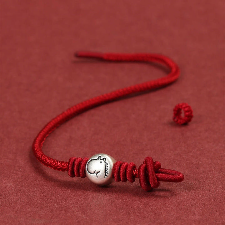 Buddha Stones Year of the Horse 999 Sterling Silver Red String Braided Connection Bracelet - image 4