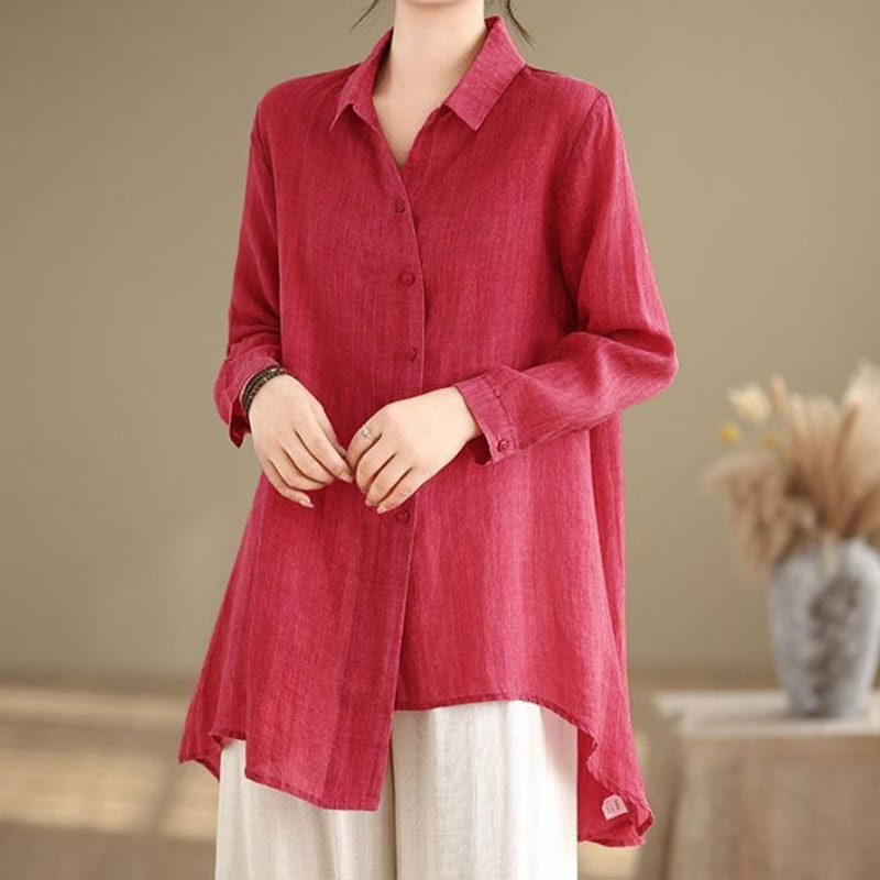 Buddha Stones Irregular Design Buttons Long Sleeve Women's Cotton Shirt - image 12