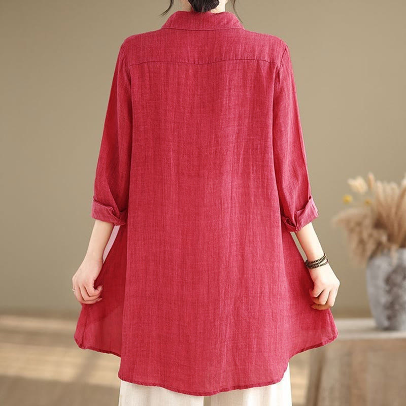 Buddha Stones Irregular Design Buttons Long Sleeve Women's Cotton Shirt - image 17