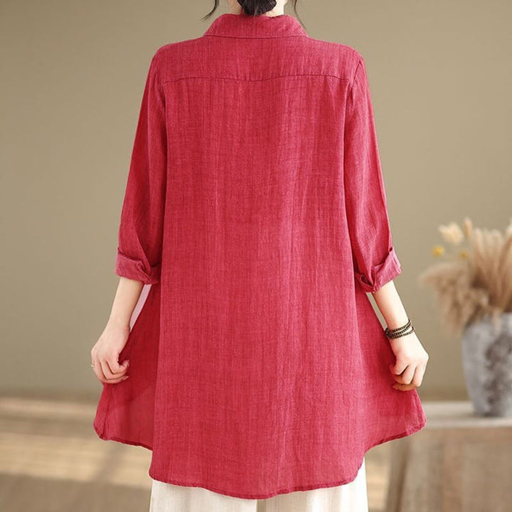 Buddha Stones Irregular Design Buttons Long Sleeve Women's Cotton Shirt - image 17