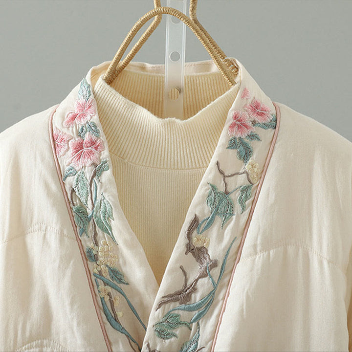 Buddha Stones Embroidered Women's Long Sleeve Cotton-padded Jacket With Pockets - image 3