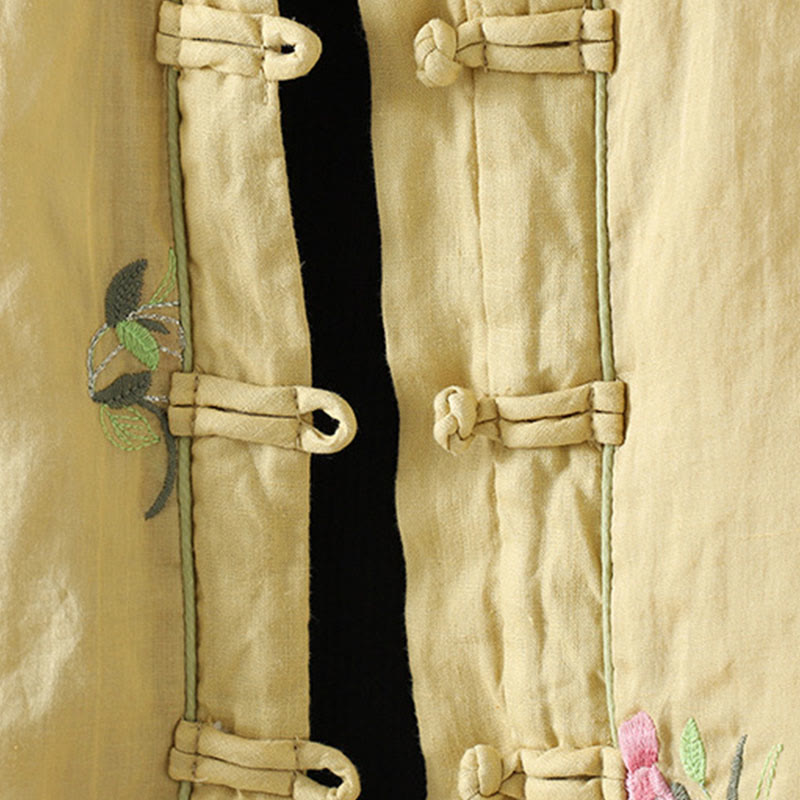 Buddha Stones Flower Embroidery Women's Long Sleeve Cotton-padded Jacket With Pockets - image 14