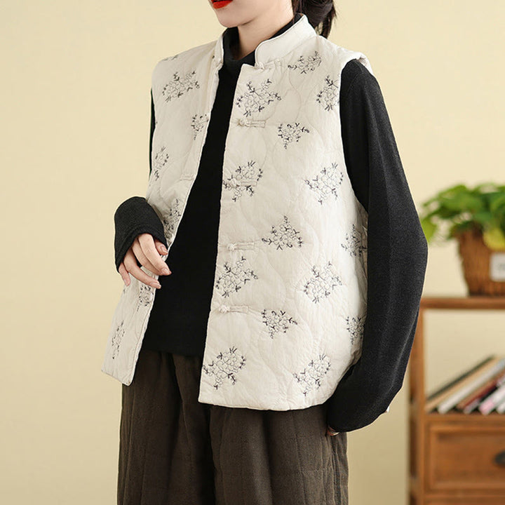 Buddha Stones Embroidered Frog-Button Women's Sleeveless Cotton Vest Waistcoat With Pockets - image 13