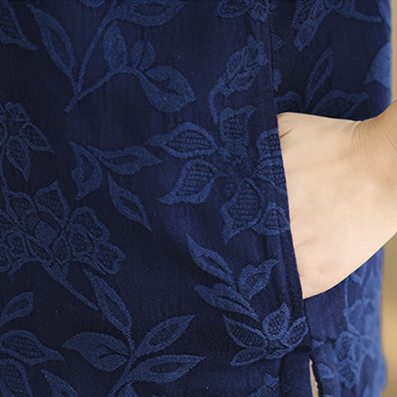 Buddha Stones Jacquard Pattern Frog-button Women's Sleeveless Cotton Vest Waistcoat With Pockets - image 9