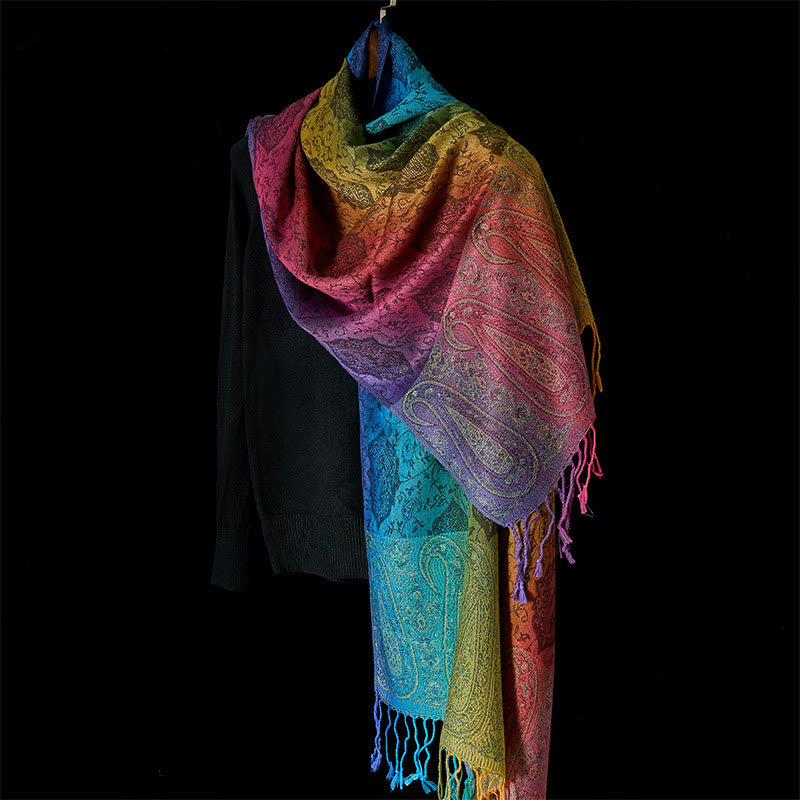 Buddha Stones Spring Colorful Gradient Cashew Flower Pattern Tassel Cozy Scarf Shawl - image 12