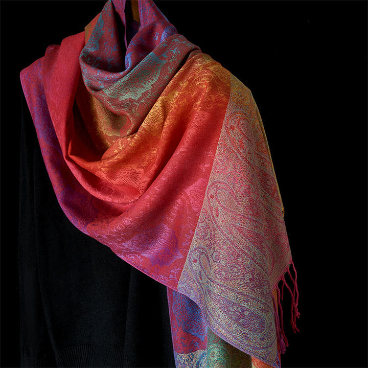 Buddha Stones Spring Colorful Gradient Cashew Flower Pattern Tassel Cozy Scarf Shawl - SandyBrown - 180cm - image 8