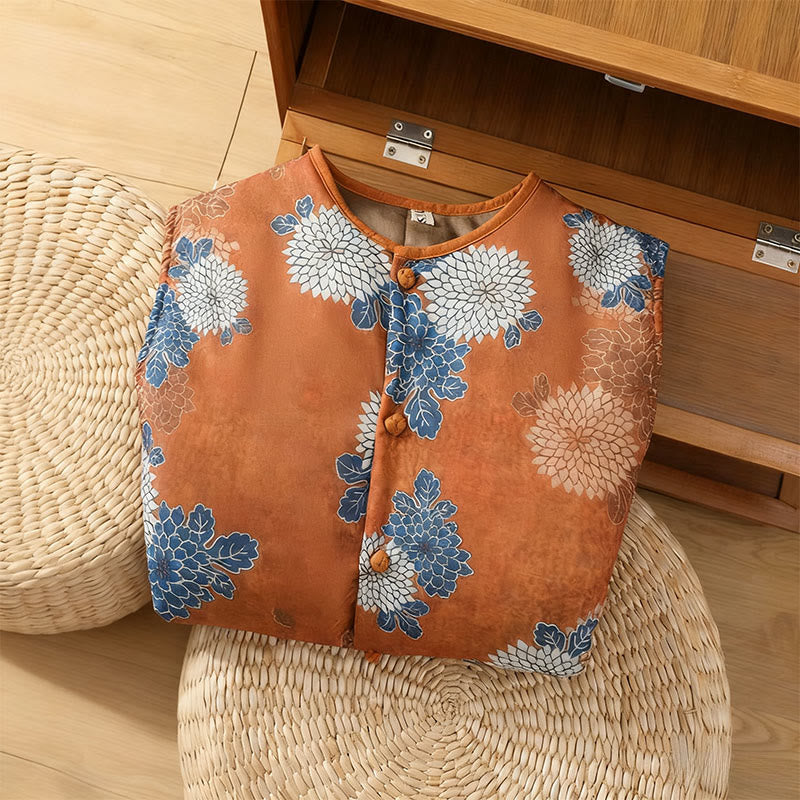 Buddha Stones Floral Prints Buttons Women's Sleeveless Cotton Vest Waistcoat With Pockets - image 4