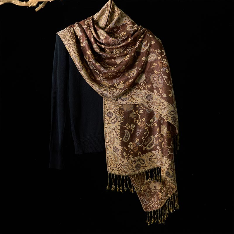 Buddha Stones Spring Cashew Flower Floral Pattern Tassel Soft Scarf Shawl - image 1